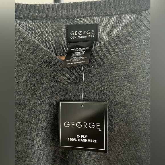 NWT George designer Mens 100% Cashmere Sweater 2 ply black slate gray V neck XXL - Picture 11 of 16